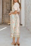 Elegant Belted Print Casual Dress