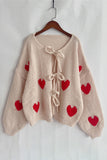 Heart Pattern Tie-Front Cardigan