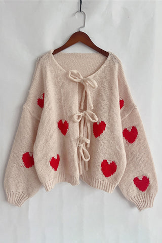 Heart Pattern Tie-Front Cardigan