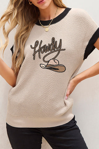 Cowboy Hat Pattern Short Sleeve Sweater