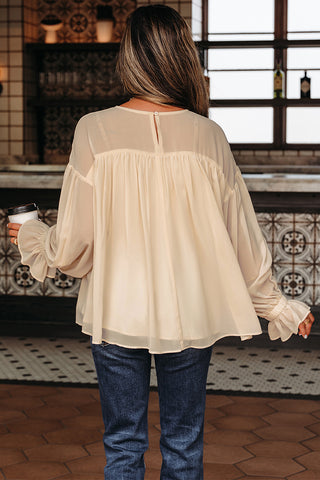 Pleated Ruffle Long Sleeve Blouse