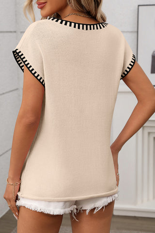 Striped Trim V-Neck Tank Top