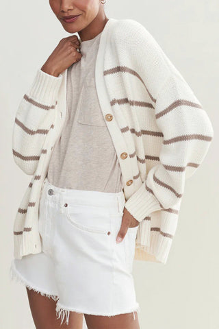 Striped Button-Front Cardigan