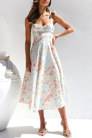 Floral Midi Dress with Tie Straps