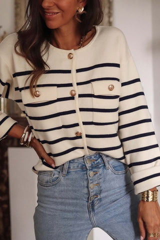 Striped Button-Front Cardigan
