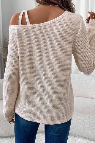 Textured Asymmetric Shoulder Long Sleeve Top