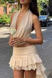 Tiered Halter Skirt Set with Ruched Bodice