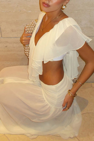 Ruffle-Trim Backless Skirt Set