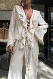 Ruffled Tie-Front Pants Set