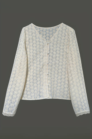 Elegant Button-Front Lace Blouse