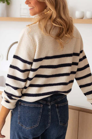 Button-Front Striped Sweater