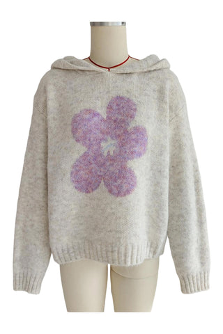 Floral Knit Sweater with Hood