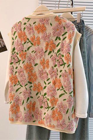 Floral Button-Front Knit Vest