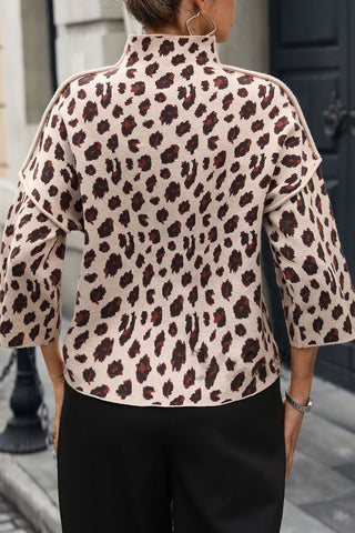 Leopard Pattern Mock Neck Sweater