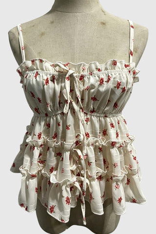 Lace-Up Floral Tiered Tank Top