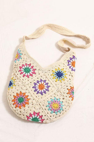 Crochet Floral Pattern Shoulder Bag