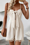Tie-Front Tassel Hem Romper