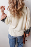 Patterned Sleeve Blouse with V-Neck