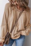 Waffle Knit Patchwork Raglan Sleeve Top