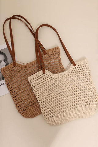 Woven Tote Bag with Leather Handles