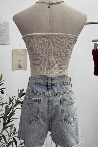 Strapless Mesh Layered Tank