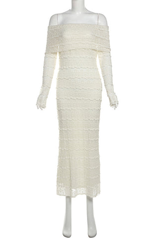 Off-Shoulder Textured Midi Dress