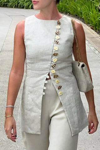 Button-Front Sleeveless Top & Skirt Set