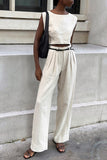 Sleeveless Crop Top and High-Waist Pants Set