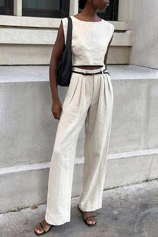 Sleeveless Crop Top and High-Waist Pants Set