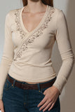 Pattern Wrap-Style Long Sleeve Top