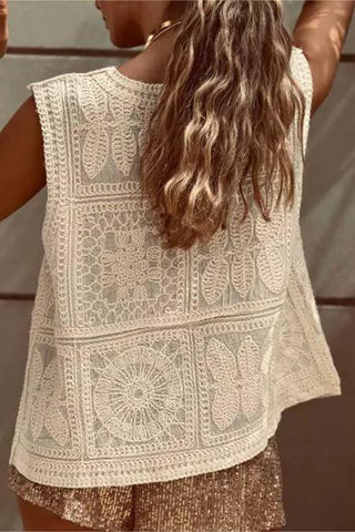 Button-Front Lace Tank Top