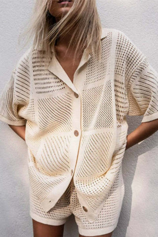 Buttoned Knit Short Set