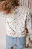 Button-Front Speckled Cardigan