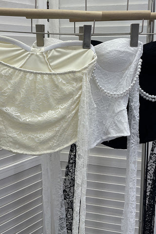 Pearl-Embellished Lace Tank Top