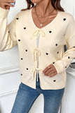 Heart-Patterned Tie-Front Cardigan