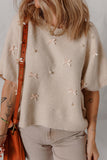 Embellished Sweater with Bow and Pearl Accents