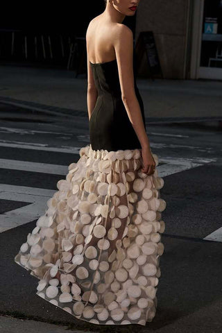 Strapless Evening Gown with Polka Dot Skirt