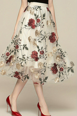 Floral Embroidered Midi Skirt