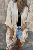 Fringe-Trim Open Front Cardigan