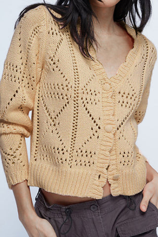 Button-Front Textured Cardigan
