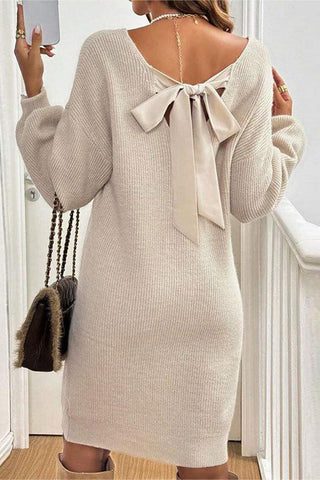 Bow-Back Knit Casual Dress