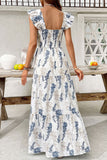 Floral Ruffle-Sleeve Maxi Dress