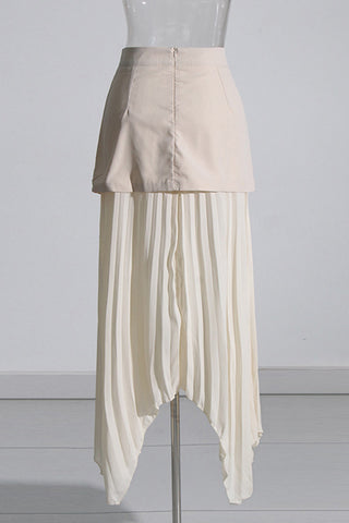 Button-Detail Pleated Skirt