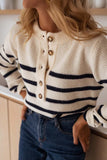 Button-Front Striped Sweater