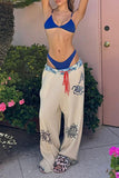 Graphic Print Wide-Leg Casual Pants