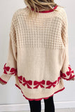 Open-Front Knit Cardigan with Patterned Trim