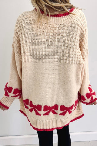 Open-Front Knit Cardigan with Patterned Trim