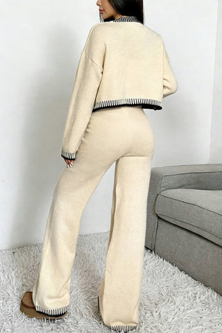 Stylish Cropped Knit Cardigan and Pants Set