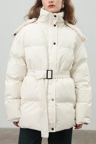 Buttoned Belted Puffer Jacket