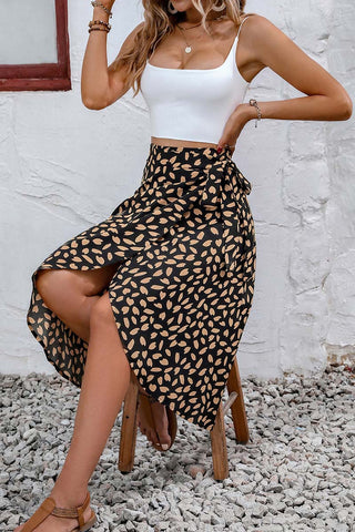 Wrap Skirt with Leaf Print